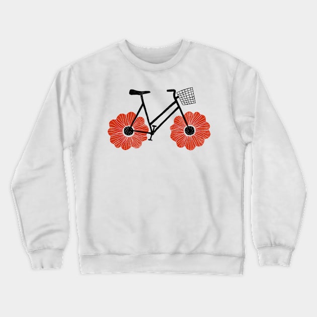 Flowered Powered Bike Red Anemone Crewneck Sweatshirt by Anda